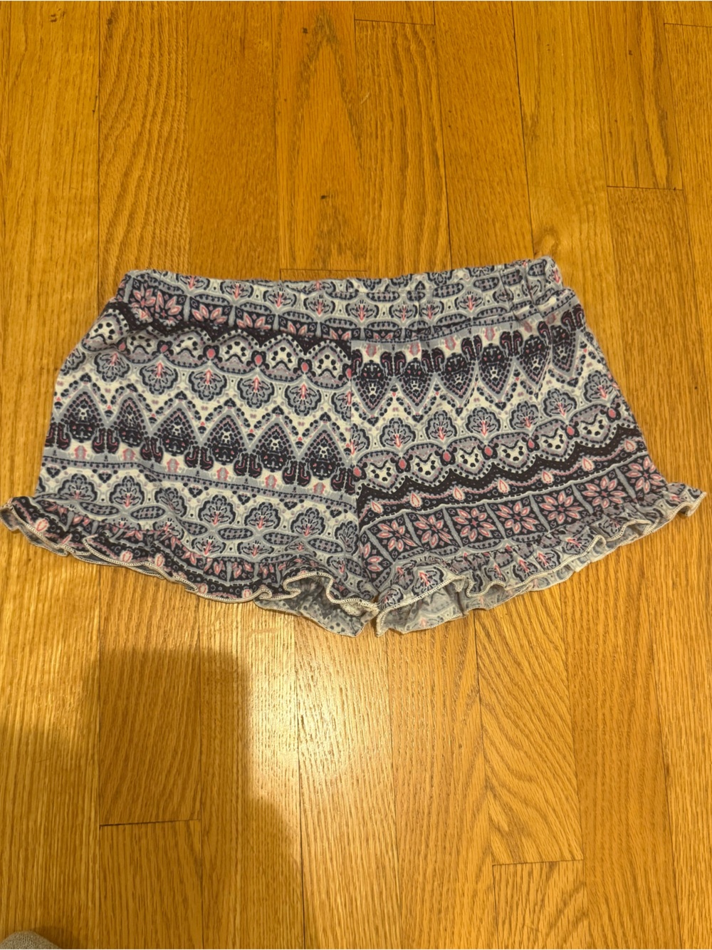 Bloomies Girls Boho Print Ruffle Hem Shorts in Navy & Pink Sz 6